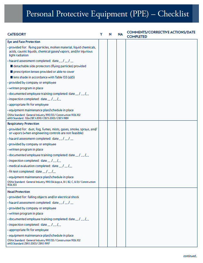 Construction safety equipment checklist